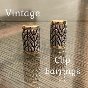 Vintage Two-Tone Gold and Silver Patterned Clip Earrings